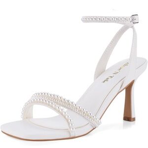 Shoe N Tale White Pearl Embellished Heels